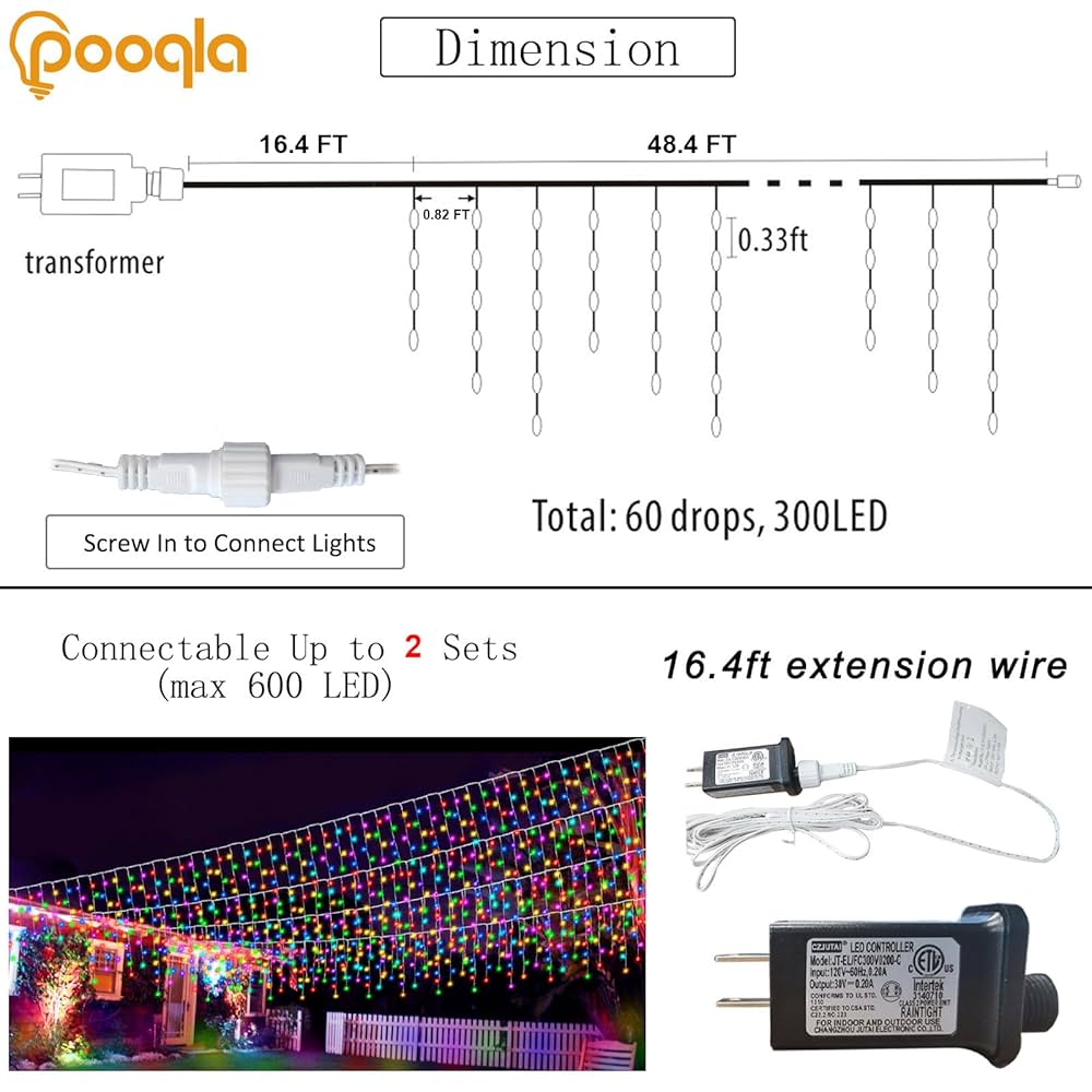 Pooqla RGB Icicle Lights Outdoor Decoration, Color Changing